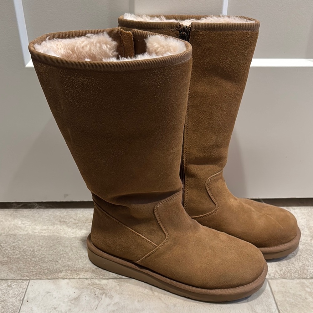 Tan Suede Shearling-Lined Boots